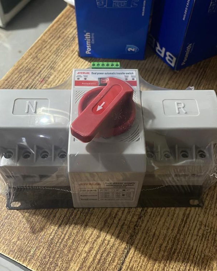 A dual-power automatic transfer switch ready for wiring.